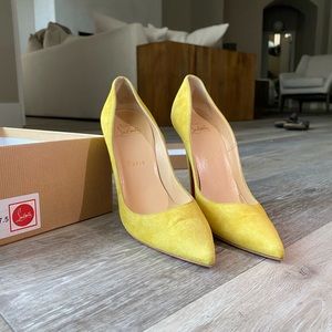 so kate louboutins 37.5 yellow suede. worn once.